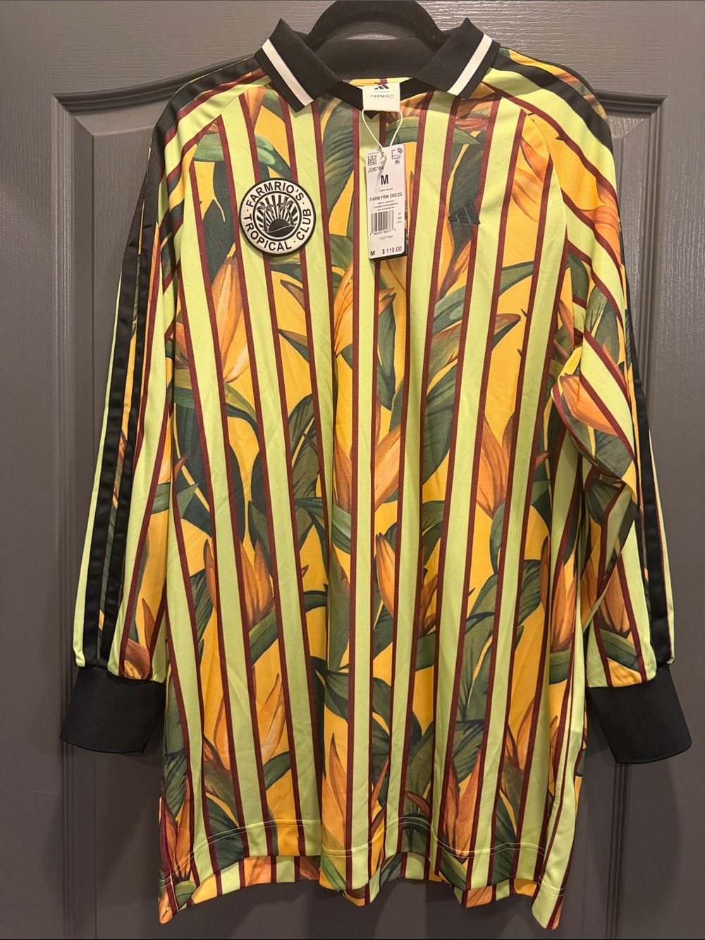 FARM Rio WOMEN’S M Tropical Stripe Polo Dress Yellow, Green, Black NWT